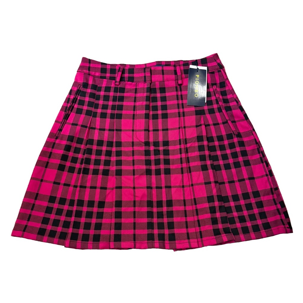Piombo Pink & Black Plaid Pleated A-Line Mini Skirt Size EUR 38 / US 6